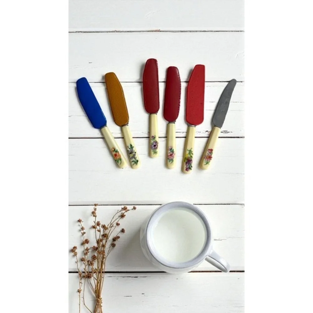 Minatare Set of 6 Vintage Thomas Ward Sheffield Floral Butter Cheese Knives‎